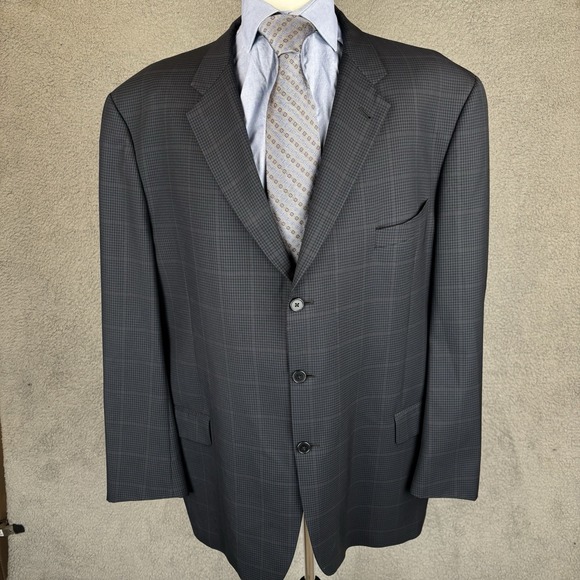 Joseph Abboud Other - Joseph Abboud 48L Windowpane Check Blazer Men Navy Wool 3 Button Jacket